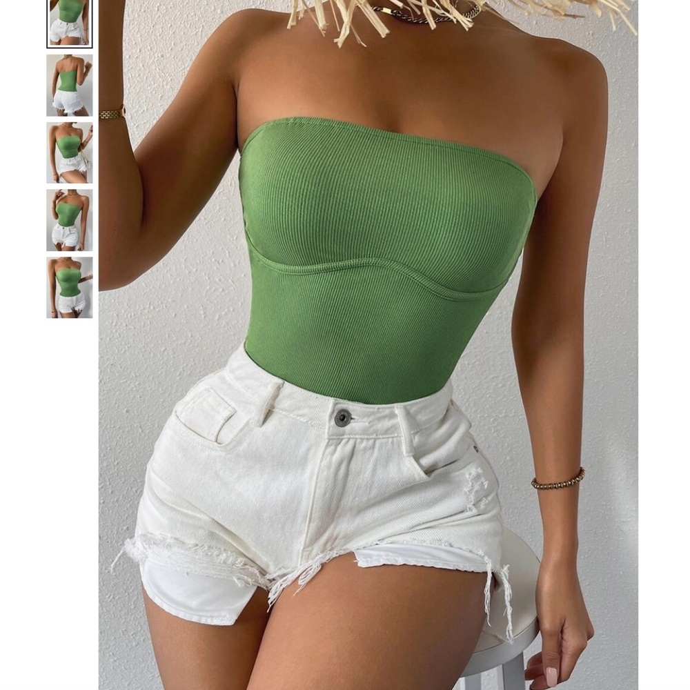 SHEIN Green Strapless Crop Top